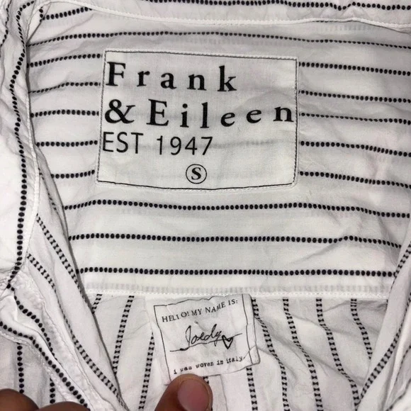 FRANK & EILEEN Joely Button Up Shirt Womens S White Black Stripe Cotton Italy - Picture 2 of 11